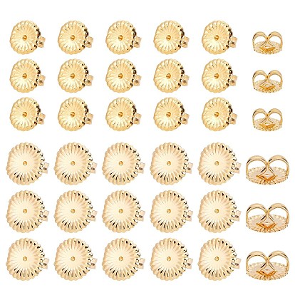 40Pcs Flat Round/Flower Brass Ear Nuts, Earring Backs, Nickel Free