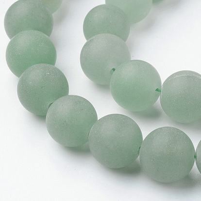 Natural Green Aventurine Bead Strands, Round, Frosted