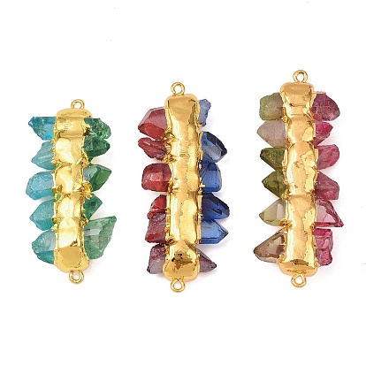 Подвески-соединители из натуральных кварцевых кристаллов в виде бусин с гальваническим покрытием двухцветного цвета, с латунной фурнитурой , золотые