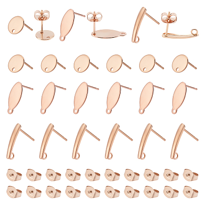 48Pcs 4 Style 304 Stainless Steel Stud Earring Findings, 304 Stainless Steel Ear Nuts