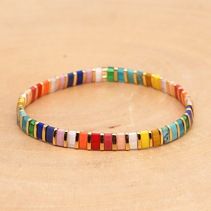 Bohemian Rainbow Tila Bead Bracelet - Fashionable Beach Jewelry for Women