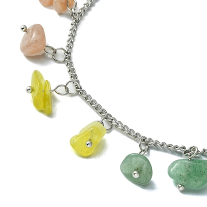 Chakra Theme Natural & Synthetic Mixed Gemstone Nugget Charm Bracelets, with 304 Stainless Steel Curb Chains