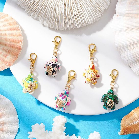 Подвесные украшения из искусственной бирюзы, окрашенной в морскую черепаху, Застежки-когти из сплава омара, подвески для украшений сумок