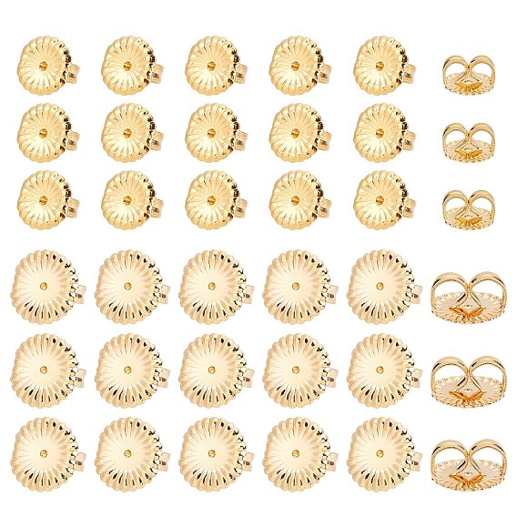40Pcs Flat Round/Flower Brass Ear Nuts, Earring Backs, Nickel Free
