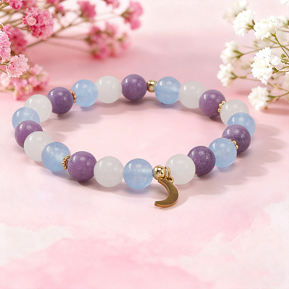 Эластичные браслеты из нержавеющей стали и драгоценных камней в европейском стиле, луна