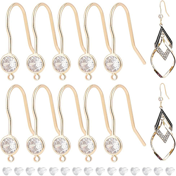 12 шт латунные серьги крючки, с кубическим цирконием и вертикальной петлей, с 30 пластиковыми ушными гайками, без никеля 
