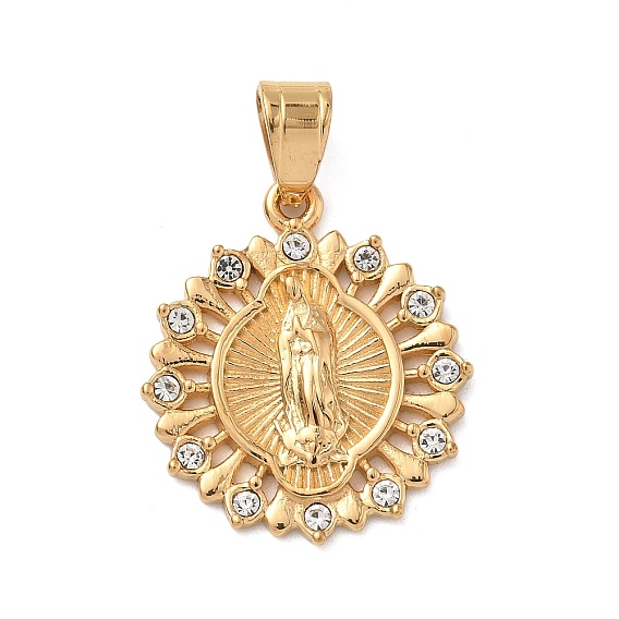 316 хирургические подвески из нержавеющей стали со стразами, плоские круглые с Девой Марией, вакуумные покрытия