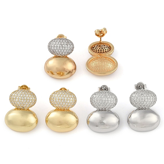 Серьги-гвоздики овальной формы с прозрачными циркониями, украшения из латуни для женщин