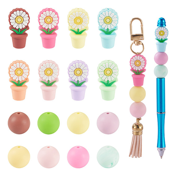 24шт 16 стили силиконовые бусины, Цветок и круглый