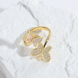 Butterfly Zircon Shell Ring Women's Unique Copper Jewelry