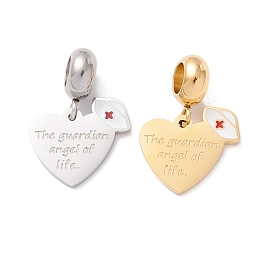 304 dijes colgantes europeos de acero inoxidable, colgantes de gran agujero con esmalte, corazón con palabra el ángel guardián de la vida y forma de gorra de enfermera
