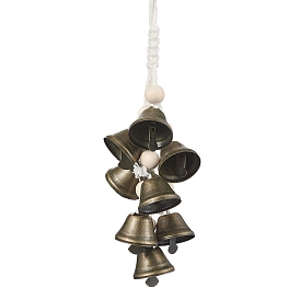 Iron Bell Wind Chimes, Witch Bells for Door Knob, Wood Beads and Cotton Cord Hanging Ornaments