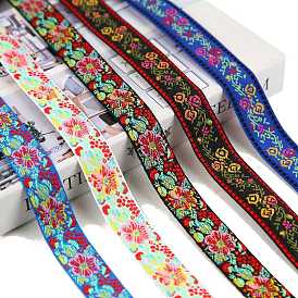 50 Yards Ethnic Style Embroidered Nylon Flower Jacquard Ribbon, for Bowknot Hairpin Headwear Clothing Accessories