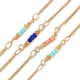 Латунные овальные звенья цепи, со стеклом, долговечный, стойки покрытие, без свинца и без кадмия, несварные, ручной работы из бисера цепи