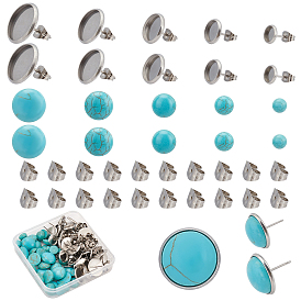 PandaHall Elite DIY Stone Earring Making Kits, Including 304 Stainless Steel Stud Earring Settings & Ear Nuts, Synthetic Turquoise Cabochons