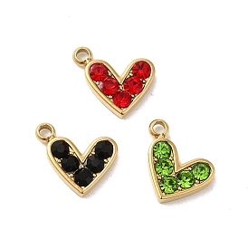 Golden Tone 304 Stainless Steel Rhinestone Charms, Heart