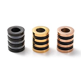 Ion Plating(IP) 303 Stainless Steel European Beads, Large Hole Beads, with Rubber Ring, Grooved Column