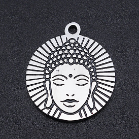 201 Stainless Steel Etched Pendants, Flat Round with Joss
