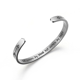 Bracelet manchette en acier inoxydable pour femme, flèche avec motif de mot