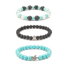 3Stk.-Stil Natur- und Synthetik-Edelstein-Perlen-Stretch-Armbänder mit legierten Seesternen für Frauen