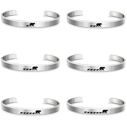 Bear Pattern Titanium Steel Open Cuff Bangle for Mother's Day