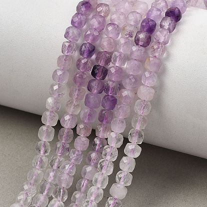 Нити бусин из натурального аметиста градиентного цвета, граненые, кубические