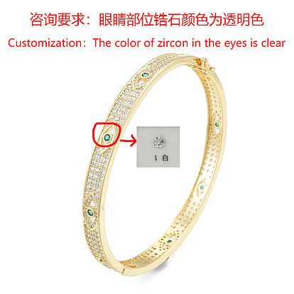 Cubic Zirconia Horse Eye Hinged Bangle, Real 18K Gold Plated Brass Jewelry for Women