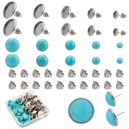 Kits para hacer aretes de piedra DIY, Incluyendo 304 configuraciones de aretes y tuercas de acero inoxidable, cabujones turquesa sintéticos