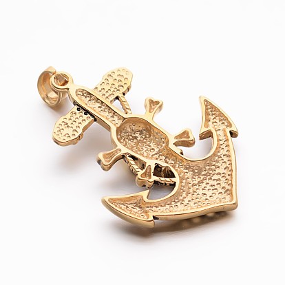 Retro Antique Golden Plated 304 Stainless Steel Anchor with Pirate Style Skull Big Pendants