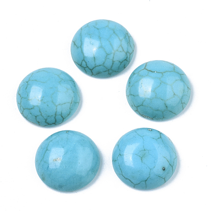 Cabochons turquoises synthétiques, teint, demi-tour / dôme