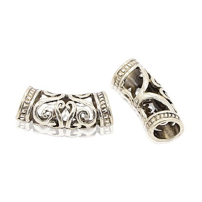 Tibetan Style Alloy Curved Tube Beads, Curved Tube Noodle Beads, Hollow, 26x10.5x9mm, Hole: 7mm