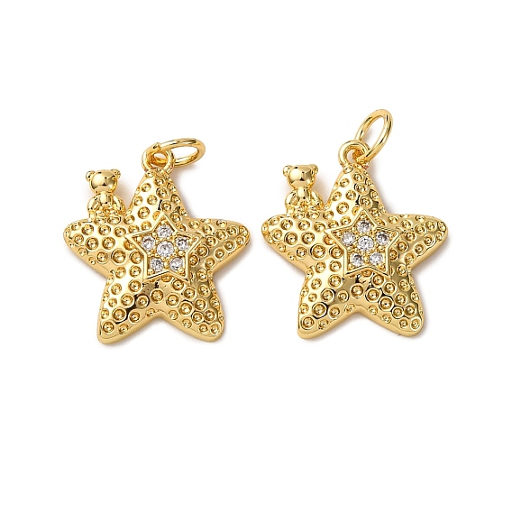 Латунные микро проложить кубического циркония подвески, звезда с медвежьими подвесками, с целью перехода в кольце, стойки покрытие, долговечный, без свинца и без кадмия, реальный 18 k позолоченный