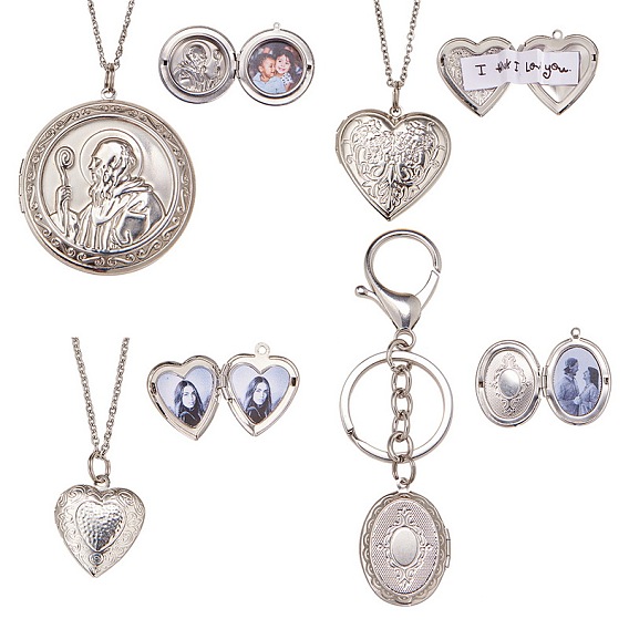 DIY Pendant Necklaces Making, with Locket Pendants, Alloy Key Clasps, Iron Rings and Chains, 304 Stainless Steel Chain Necklaces