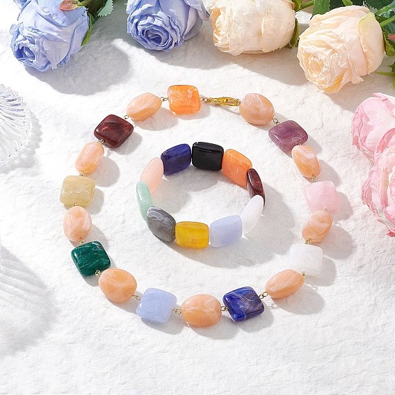 Наборы из квадратных акриловых бусин и ожерелий