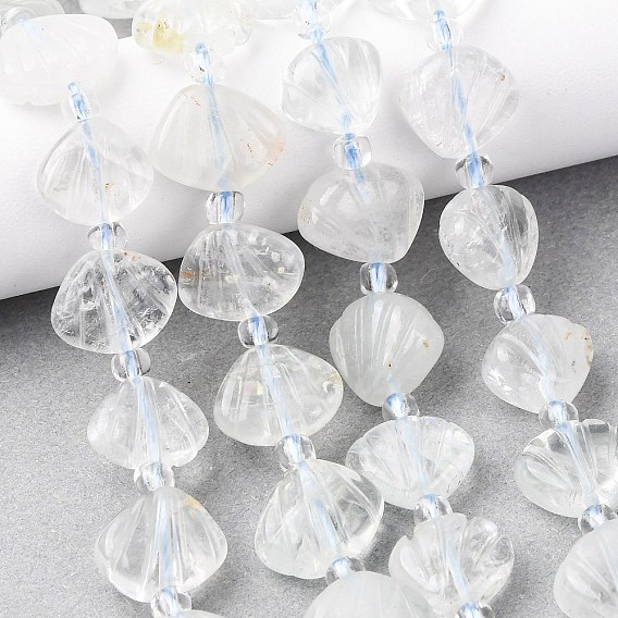 Нити резных бусин из натурального зеленого лунного камня, формы раковины, с бисером