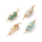 Gemstone Double Terminal Pointed Connector Charms, with Light Gold Tone Copper Wire Wrapped & Alloy Star Beads, Faceted Bullet