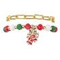 2 шт. 2 стили браслеты с подвесками из сплава и эмали на рождественскую тематику и наборы железных браслетов-цепочек со скрепками, со стеклянными бусинами