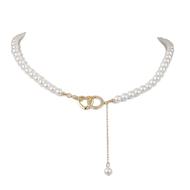 Collier avec pendentif en forme de cœur en laiton et zircone cubique transparent, micro pavé, avec coquillage perle rond perlé