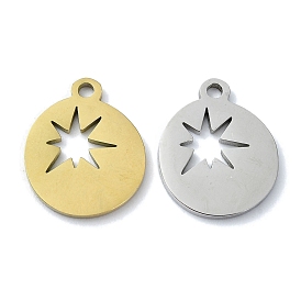 304 Stainless Steel Pendants, Laser Cut, Flat Round with Star Charm
