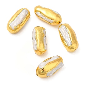 Baroque Style Natural Keshi Pearl Oval Beads, Long-Lasting Plated, with Golden Plated Brass Findings