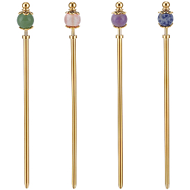 4 pièces 4 styles verre de quartz cerise, jaspe bleu tacheté naturel, aventurine verte naturelle, améthyste naturelle et bâtonnets à cheveux en laiton, baril