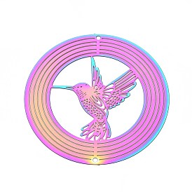 201 нержавеющая сталь 3 вращающийся подвесной ветряной спиннер, для украшения сада внутри и снаружи помещения, кольцо с полой птицей