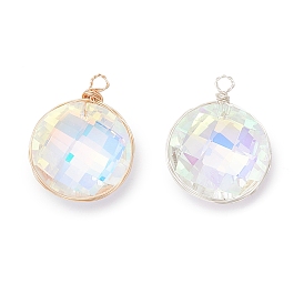 2 шт. Стеклянные подвески, плоско-круглые, с медной проволокой, граненые