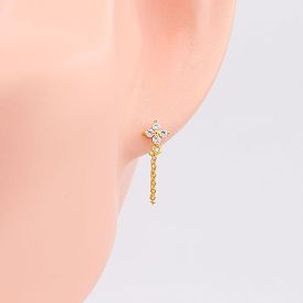 Fashionable S925 Silver Micro-inlaid Stone Flower-shaped Earrings - Sweet Tassel Trendy Ear Jewelry for Women.