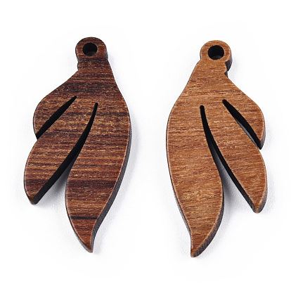 Natural Walnut Wood Pendants, Undyed, Leaf Charm