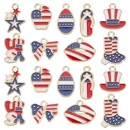54 шт 9 стиль американский флаг стиль сплав эмалированные подвески, без кадмия, без никеля и без свинца, золотые, яблоко и звезда и яйцо