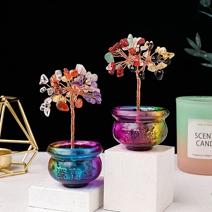 Украшения из смешанных драгоценных камней для демонстрации богатства на дереве, домашний офис фэн-шуй декор, с керамическим рогом изобилия подвал