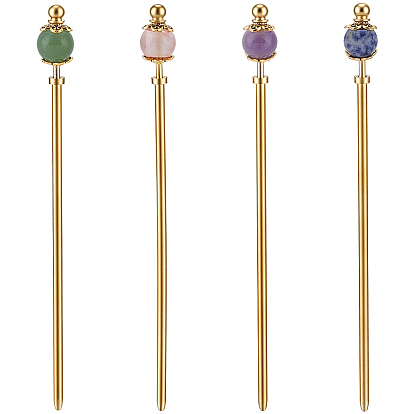 4 pièces 4 styles verre de quartz cerise, jaspe bleu tacheté naturel, aventurine verte naturelle, améthyste naturelle et bâtonnets à cheveux en laiton, baril