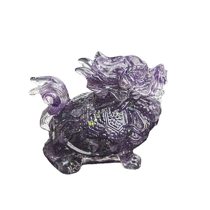 Resin Dragon Turtle Display Decoration, with Natural Gemstone Chips inside Statues for Home Office Decorations