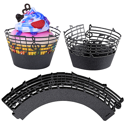 Envoltorios de cupcakes con notas musicales, Envolturas artísticas para tazas para hornear con revestimiento cortado con láser, para la decoración del cumpleaños del banquete de boda